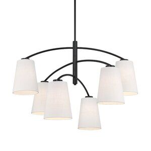 Minka Modern 6 Light Chandelier in Coal Black finish with White Linen Shade new